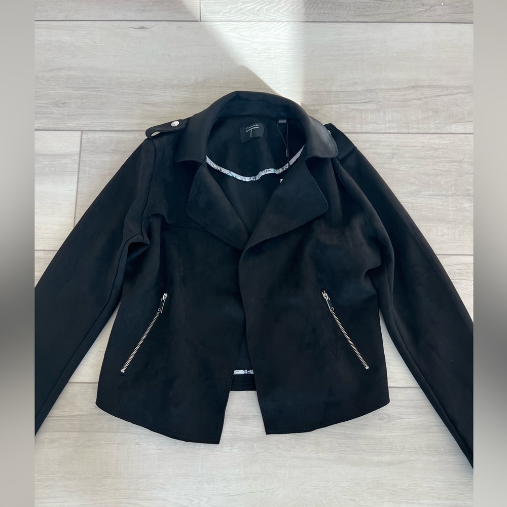 T Tahari faux suede crop moto jacket